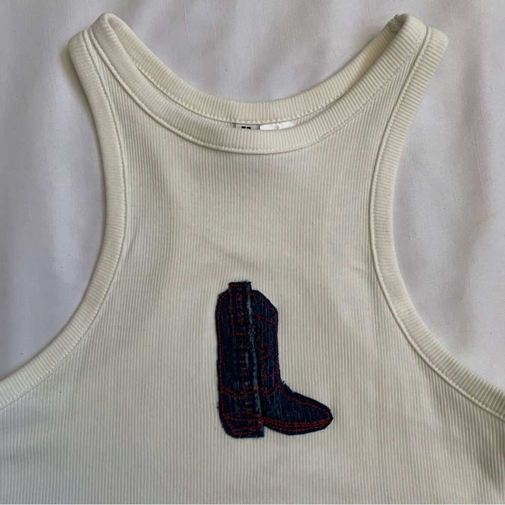 Reworked Cowboy Boot Patch Tank Top - Picture 2 of 6